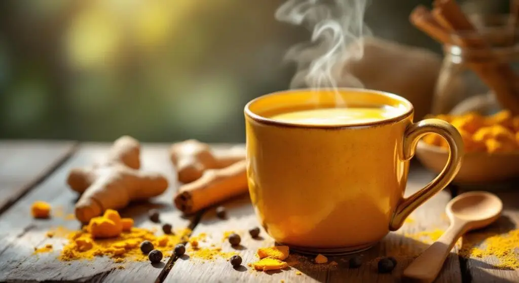 Ceai latte de turmeric cu lapte de migdale și miere