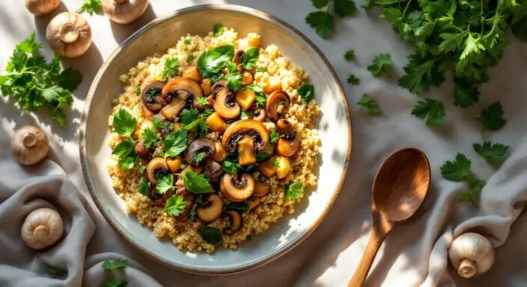 Pilaf de quinoa cu ciuperci și verdețuri