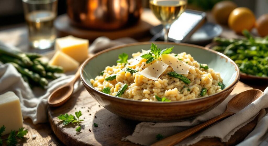 Risotto de orz cu sparanghel și parmezan