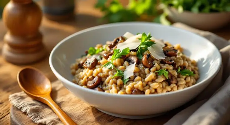 Risotto de orz cu ciuperci de pădure și rucola