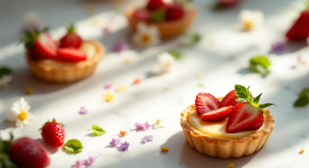 Tarte cu cremă de lămâie și fructe de primăvară