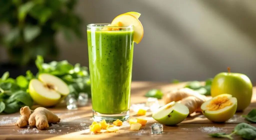 Smoothie verde cu spanac, măr verde și ghimbir