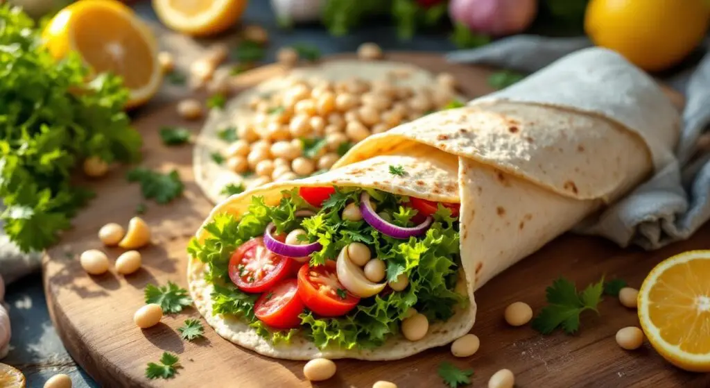 Wrap-uri cu hummus de fasole albă și legume crocante de primăvară