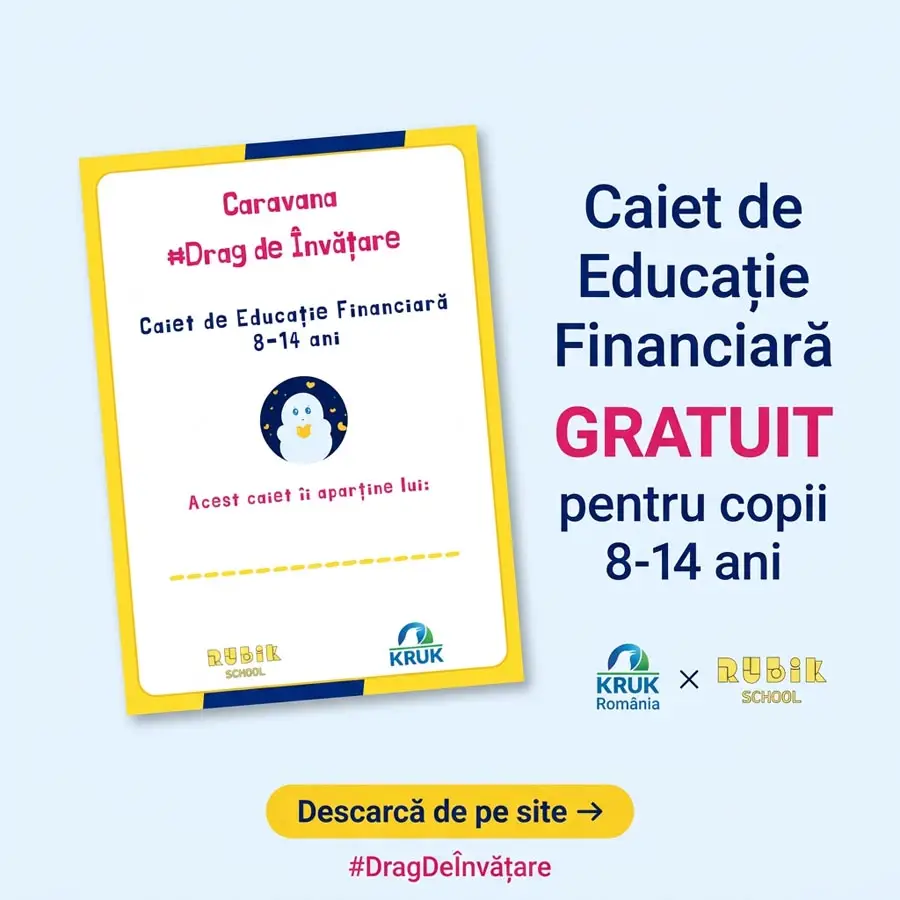 Rubik School oferă gratuit un caiet de educație financiară pentru copiii din România