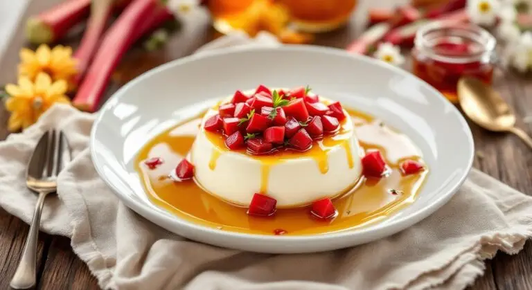 Panna Cotta de Iaurt cu Compot de Rubarbă și Miere de Flori