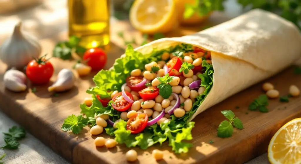 Wrap-uri de primăvară cu ton, fasole albă și legume crocante