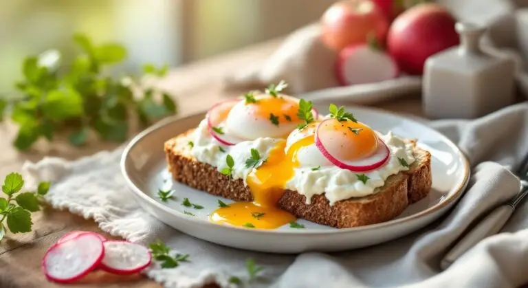 Tartine cu Ricotta, Ridichi de Lună și Ouă Poșate pe Pâine de Secară