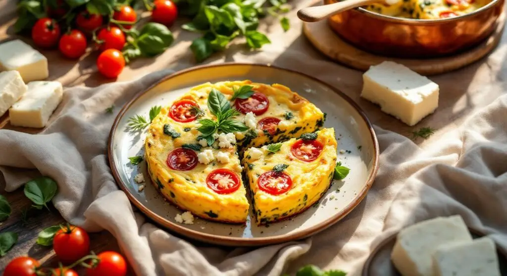 Frittata italiană cu spanac, roșii cherry și brânză feta