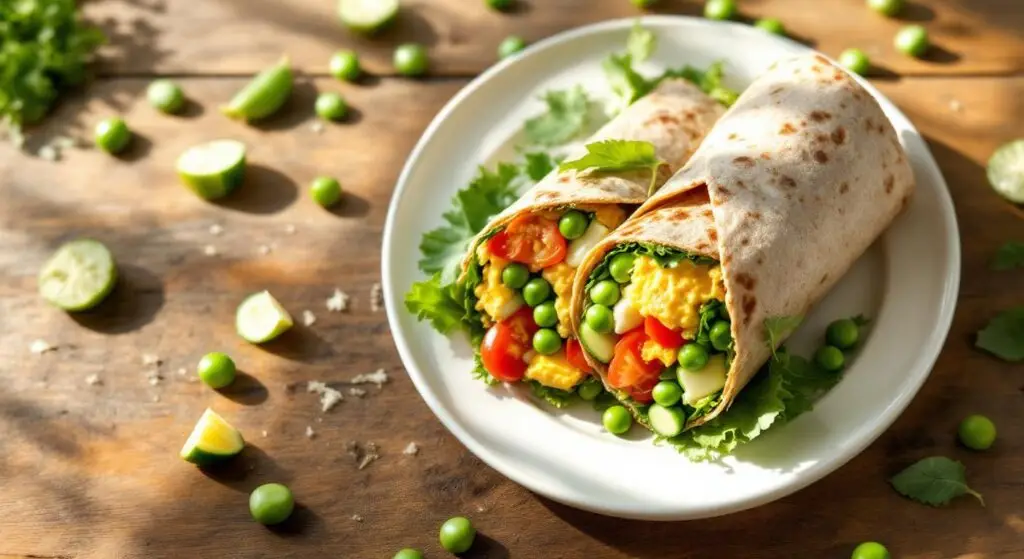Wrap-uri de primăvară cu hummus de mazăre, ouă fierte și legume crocante