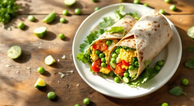 Wrap-uri de primăvară cu hummus de mazăre, ouă fierte și legume crocante