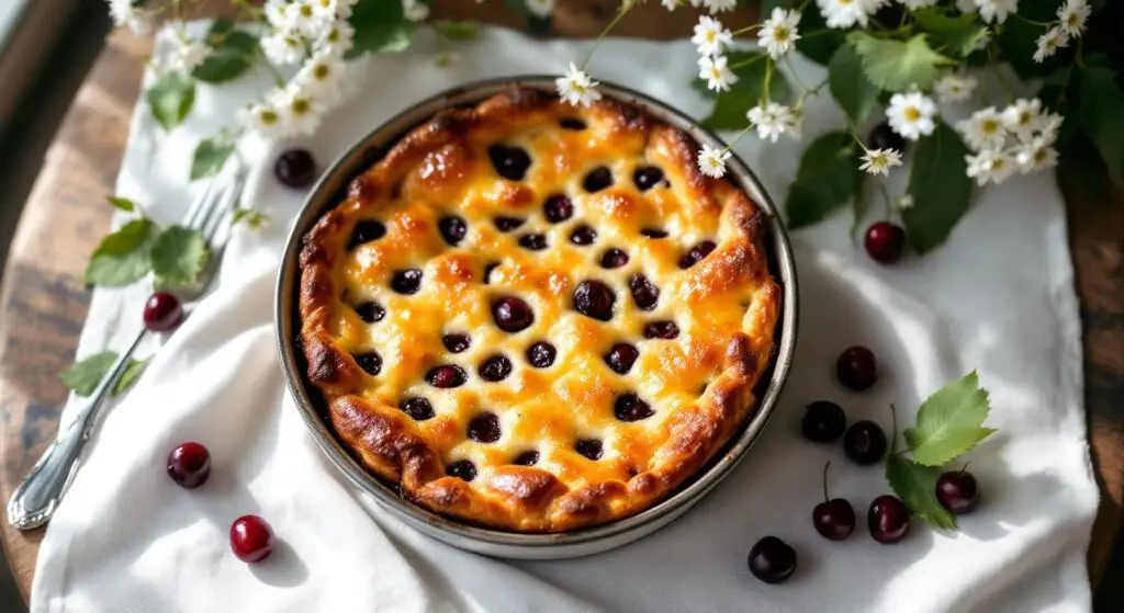 Clafoutis de primăvară cu cireșe amare și vanilie