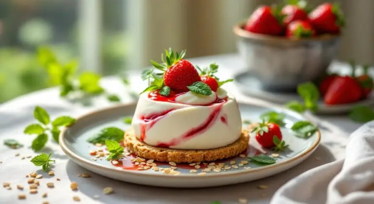 Mousse de Căpșuni și Mascarpone cu Biscuiți de Ovăz și Mentă Proaspătă