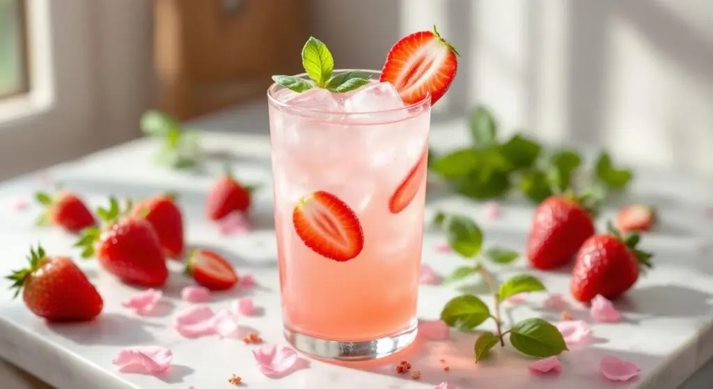 Kefir Lemonade cu Căpșuni, Busuioc și Apă de Trandafiri