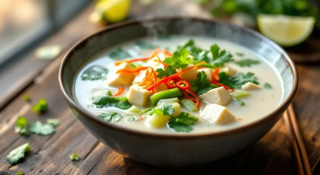Supă Thai de Cocos cu Lemongrass, Morcovi și Tofu de Primăvară