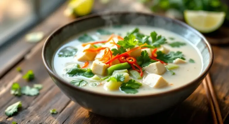 Supă Thai de Cocos cu Lemongrass, Morcovi și Tofu de Primăvară
