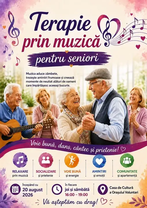 Muzica ne aduce din nou împreună. Un program gratuit pentru seniorii din Voluntari începe pe 20 august