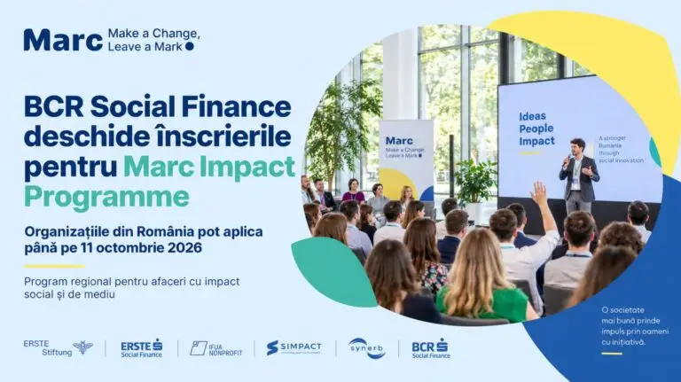 EROUL ZILEI – 9 septembrie 2026: BCR Social Finance deschide înscrierile pentru a treia ediție Marc Impact Programme. Organizațiile pot aplica până pe 11 octombrie